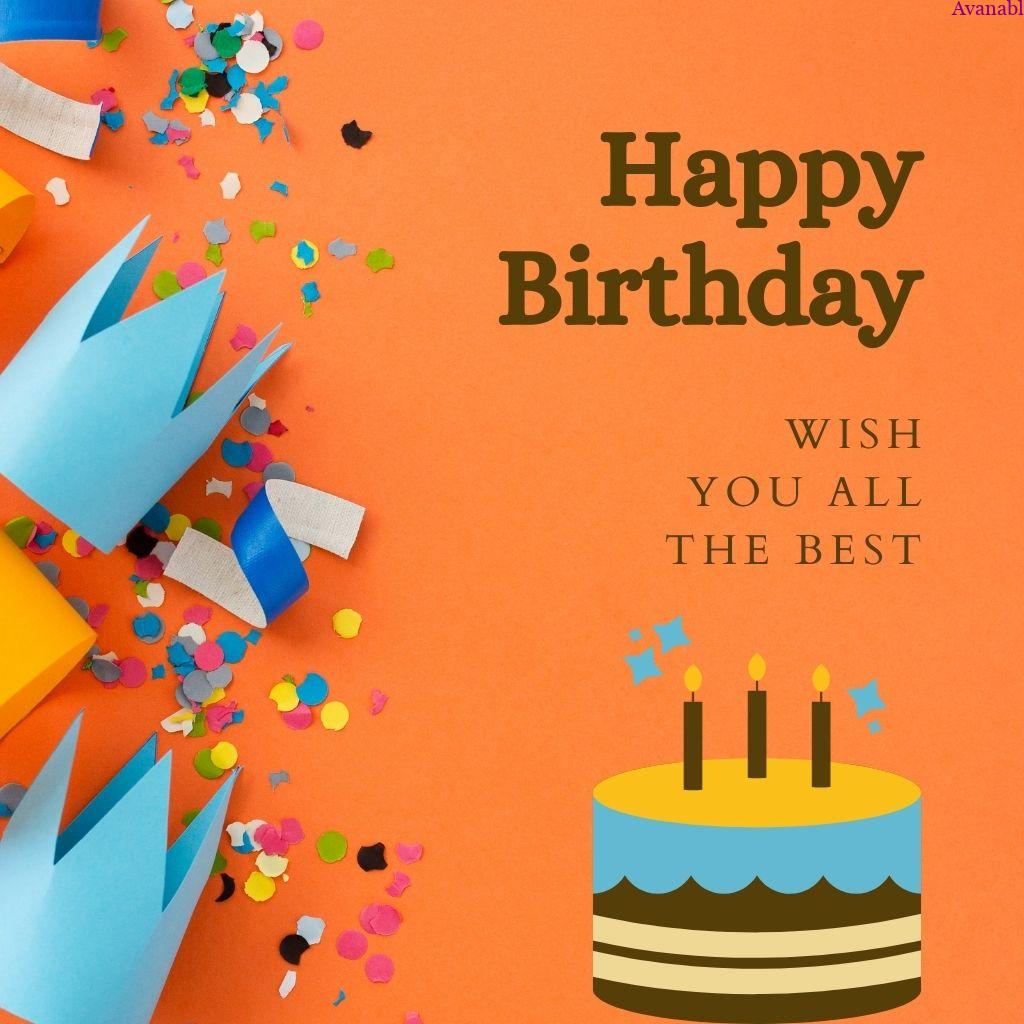 Orange background and cake birthday wishes