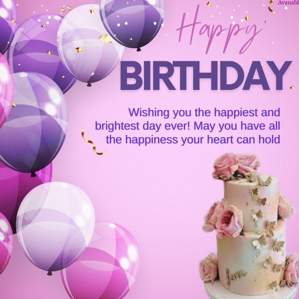Purple background pink-white, purple balloons birthday wishes 