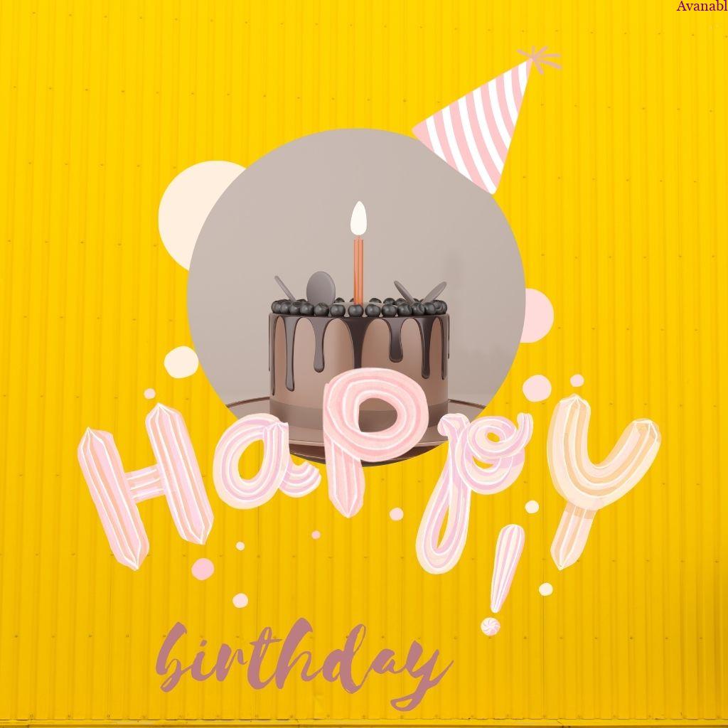 Yellow background light brown cake birthday wishes