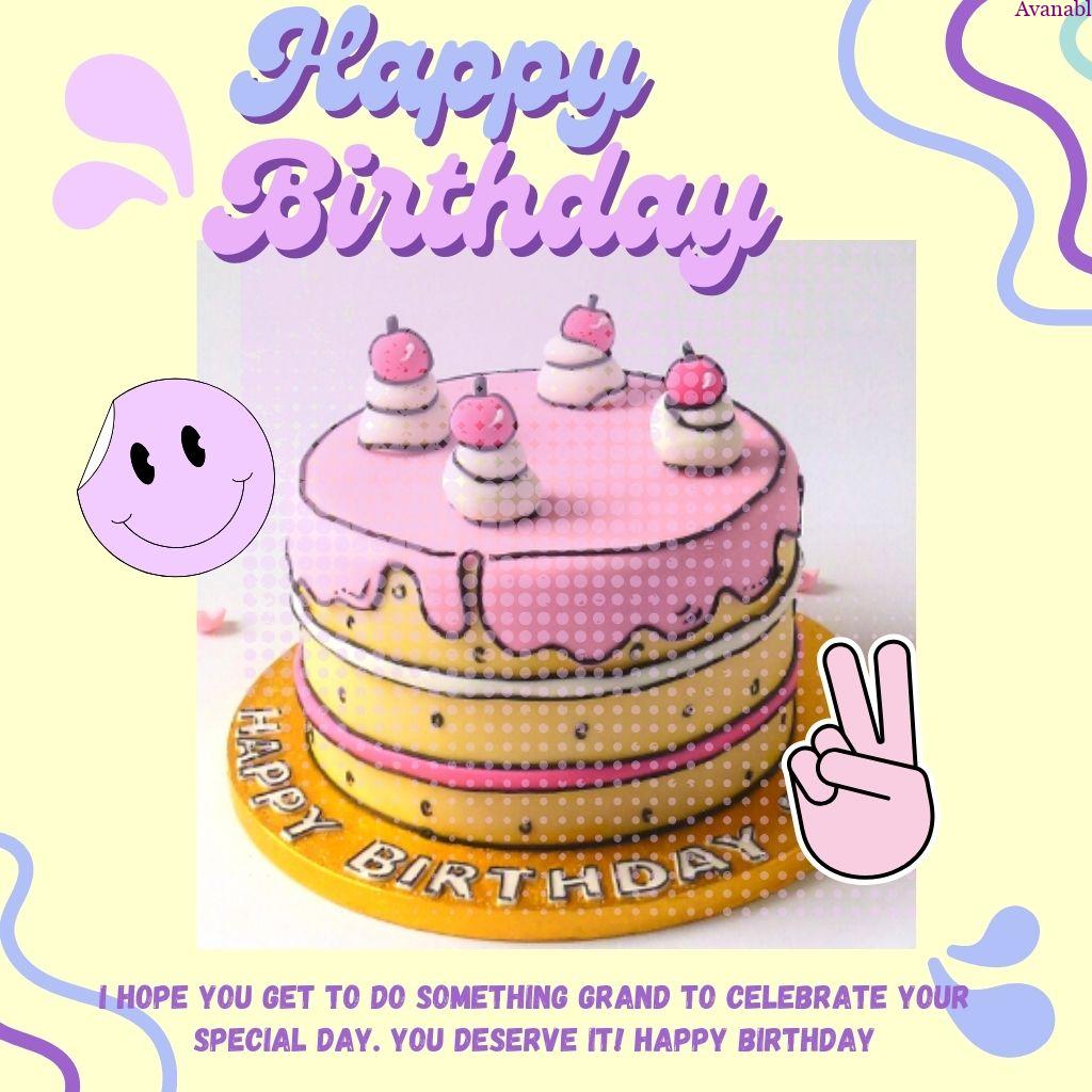 pink color top yellow cake design birthday wishes