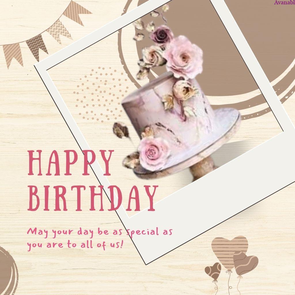 light yellow color background and light pink flower cake  design birthday wish design 