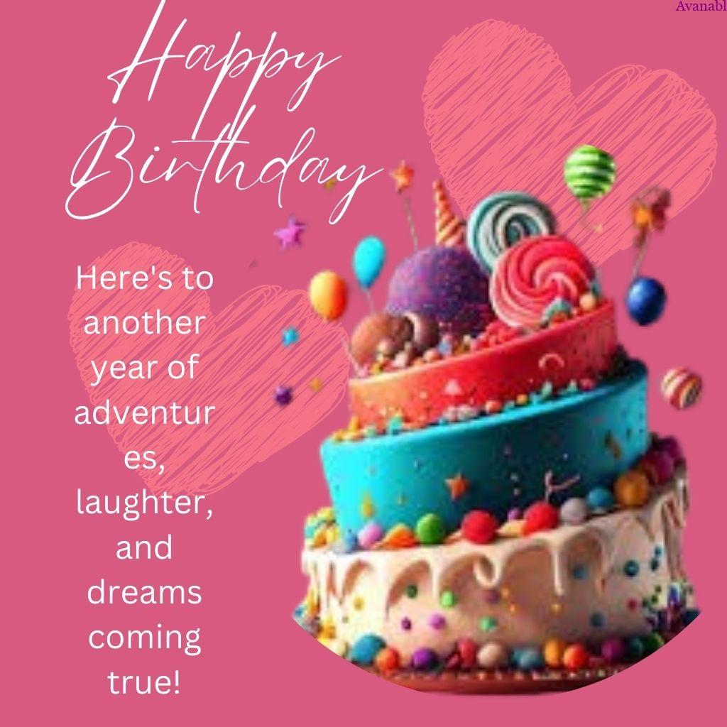 dark pink background and  multi layer 3 color cake design birthday wishes 
