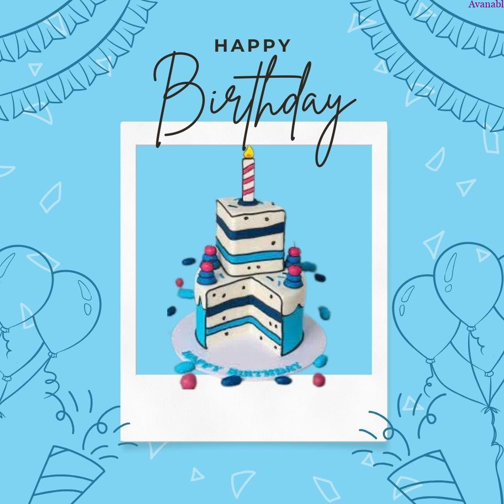 Blue background and blue cake birthday wishes