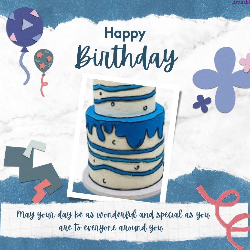 2 balloons and cream -blue 2 layer cake birthday wishes