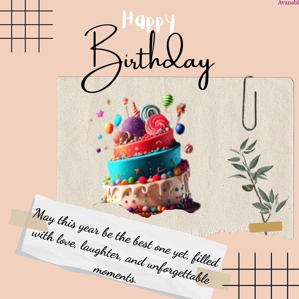 light orange background and multi color and layer cake design for birthday wish