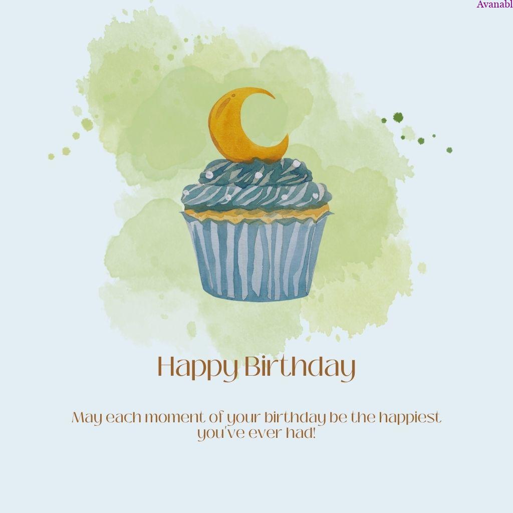 half moon on blue cup cake and green abstract background