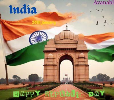 India gate backside big flag republic day image