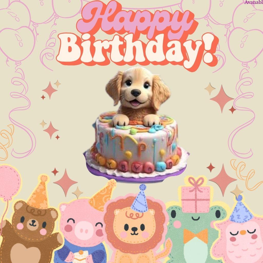 puppy  design on cake and cartoon animals design background
