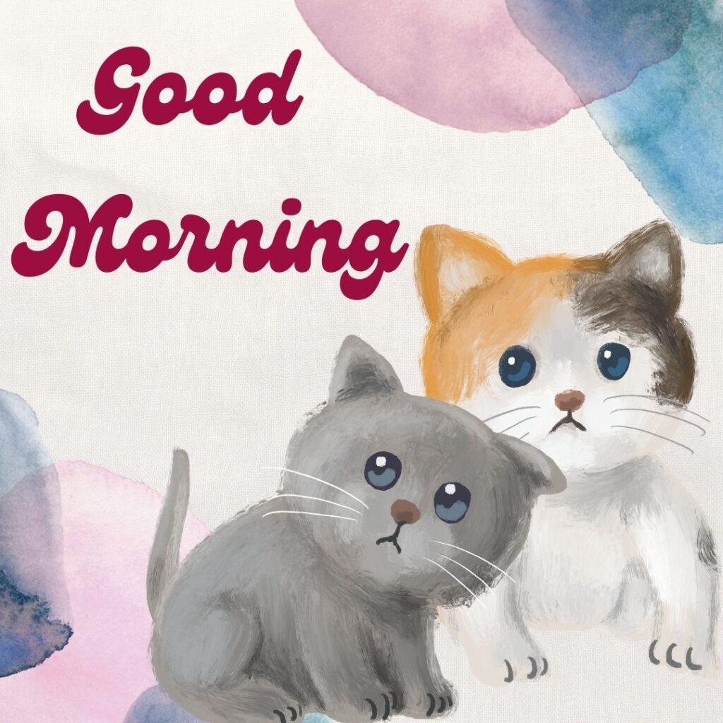 There are two cute cats in the colorful abstract painting background