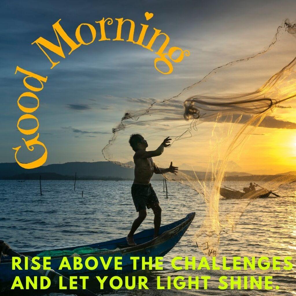 the fishing man in the river, the sun is rising good morning image