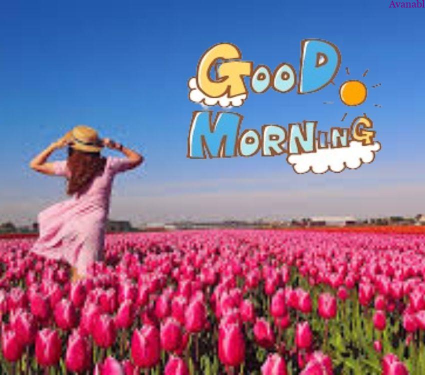 Girl in flower garden morning wishes images