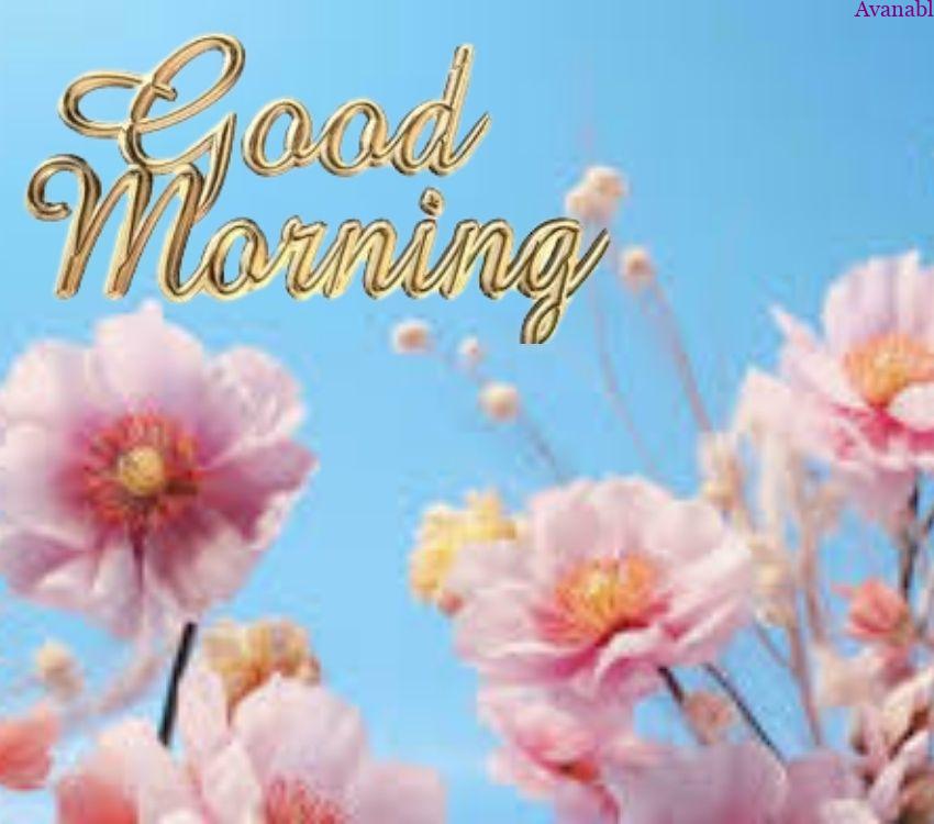 Golden shade morning wishes with pink flowers images