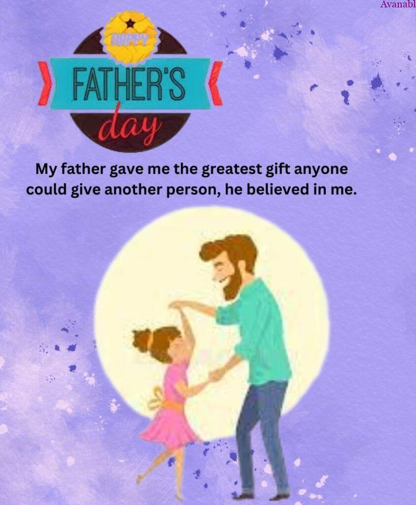 A picture of a father dancing with his daughter with purple background behind. father day wishes image